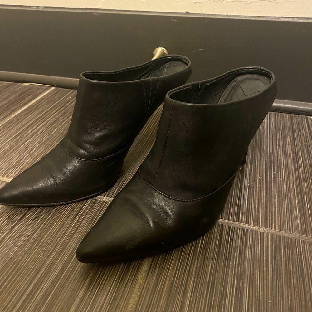 Black Leather heeled mules